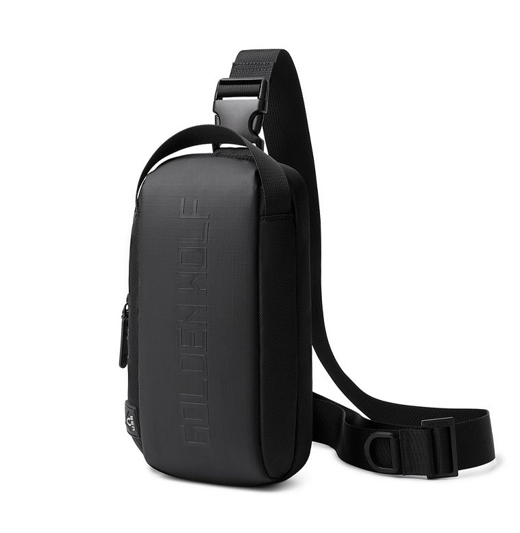 Golden Wolf Waterproof Crossbody Bag - Black Polyester - Image 2